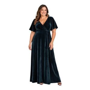 BALTIC BORN Women's Plus XXL 2X Meghan Velvet Wrap Dress Persian Blue Green Maxi